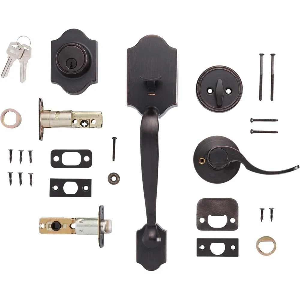 Amazon Basics Front Door Lock Set Handleset with Shelby Lever Single Cylinder‎
